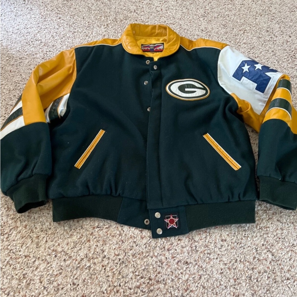 Vintage JH Design Green Bay Packers NFL Football Leather Letterman Jacket Large